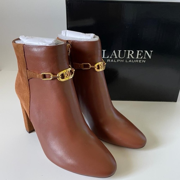 Nib Ralph Lauren Meredith Bootie Leather in Deep Saddle Tan /Whiskey - Picture 8 of 13